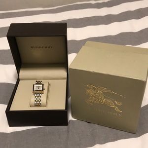 Two tone Burberry watch with square face